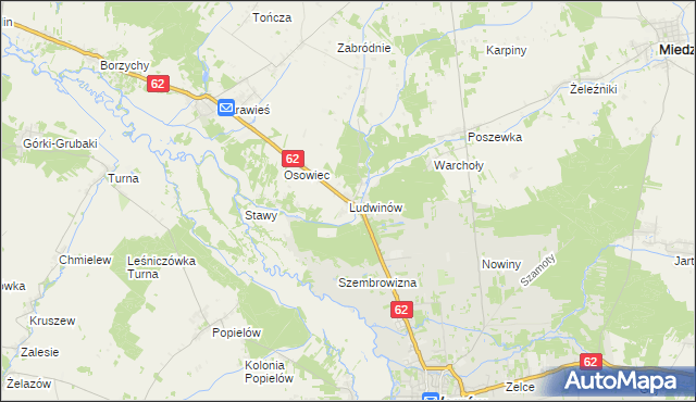 mapa Ludwinów gmina Liw, Ludwinów gmina Liw na mapie Targeo