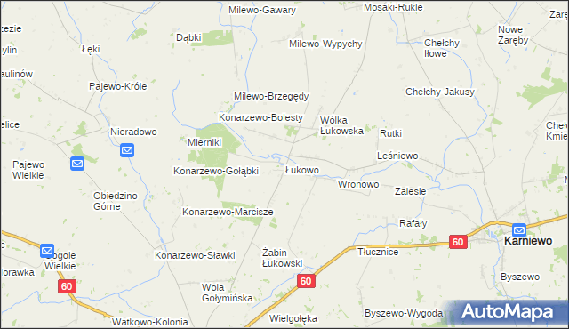 mapa Łukowo gmina Karniewo, Łukowo gmina Karniewo na mapie Targeo