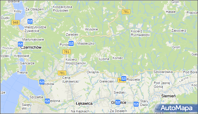 mapa Łysina, Łysina na mapie Targeo