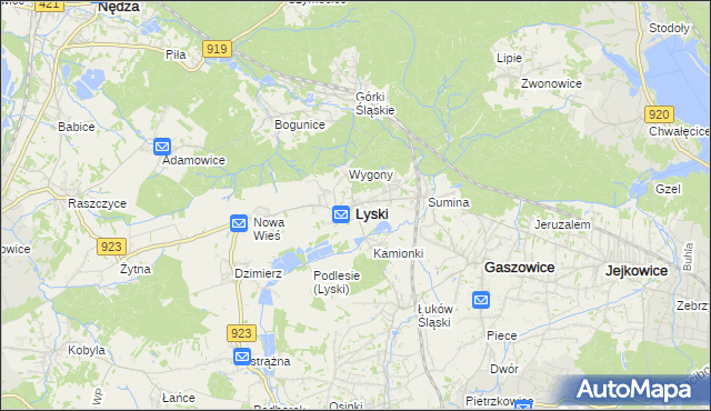 mapa Lyski powiat rybnicki, Lyski powiat rybnicki na mapie Targeo