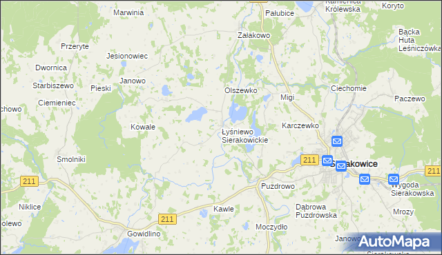 mapa Łyśniewo Sierakowickie, Łyśniewo Sierakowickie na mapie Targeo