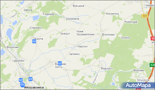 mapa Machcin gmina Śmigiel, Machcin gmina Śmigiel na mapie Targeo