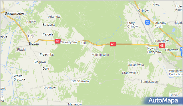 mapa Maciejowice gmina Głowaczów, Maciejowice gmina Głowaczów na mapie Targeo