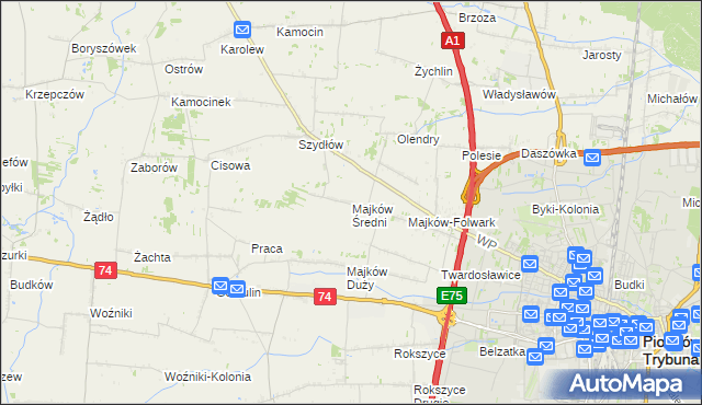 mapa Majków Średni, Majków Średni na mapie Targeo