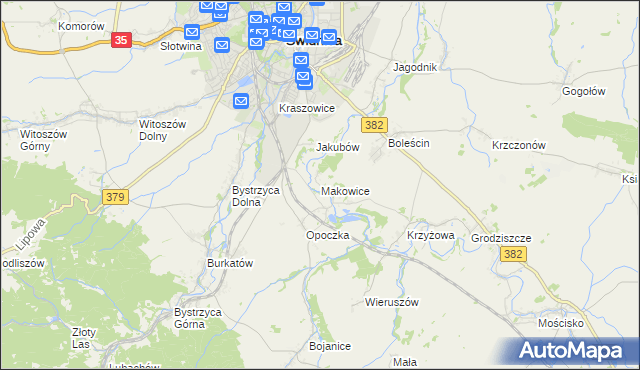 mapa Makowice gmina Świdnica, Makowice gmina Świdnica na mapie Targeo