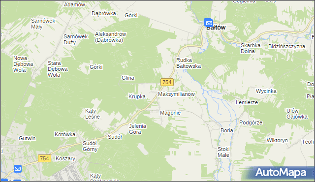 mapa Maksymilianów gmina Bałtów, Maksymilianów gmina Bałtów na mapie Targeo