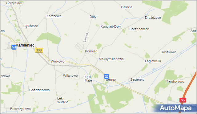 mapa Maksymilianowo gmina Kamieniec, Maksymilianowo gmina Kamieniec na mapie Targeo