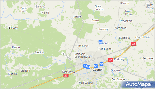 mapa Malachin, Malachin na mapie Targeo