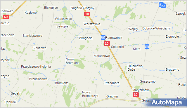 mapa Małachowo gmina Drobin, Małachowo gmina Drobin na mapie Targeo