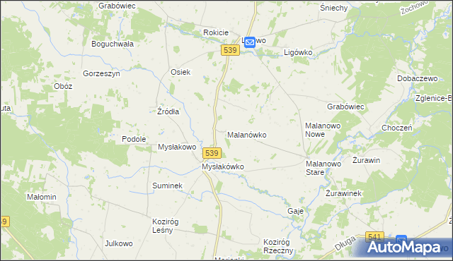 mapa Malanówko, Malanówko na mapie Targeo