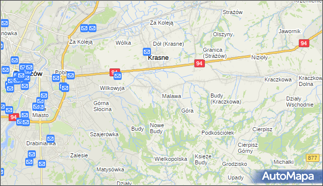 mapa Malawa gmina Krasne, Malawa gmina Krasne na mapie Targeo