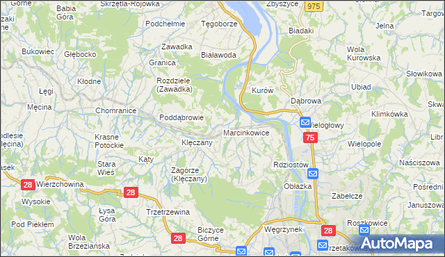 mapa Marcinkowice gmina Chełmiec, Marcinkowice gmina Chełmiec na mapie Targeo