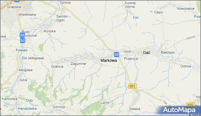 mapa Markowa, Markowa na mapie Targeo