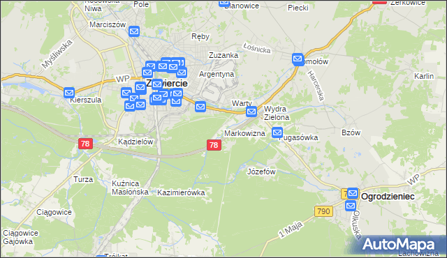 mapa Markowizna gmina Ogrodzieniec, Markowizna gmina Ogrodzieniec na mapie Targeo