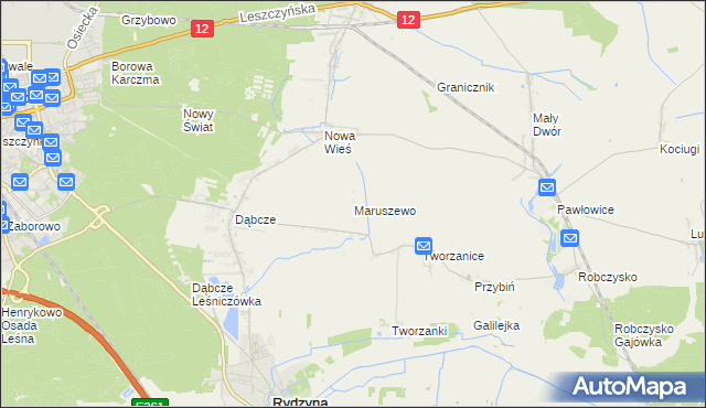 mapa Maruszewo gmina Rydzyna, Maruszewo gmina Rydzyna na mapie Targeo