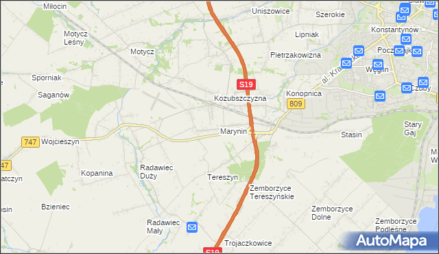 mapa Marynin gmina Konopnica, Marynin gmina Konopnica na mapie Targeo