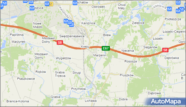 mapa Marzenin gmina Sędziejowice, Marzenin gmina Sędziejowice na mapie Targeo