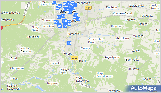 mapa Mazury gmina Bełchatów, Mazury gmina Bełchatów na mapie Targeo