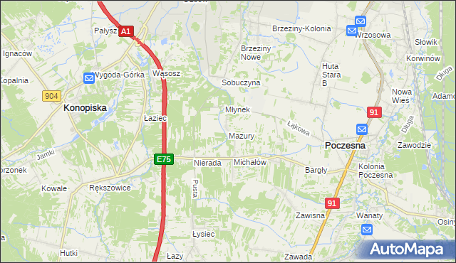 mapa Mazury gmina Poczesna, Mazury gmina Poczesna na mapie Targeo