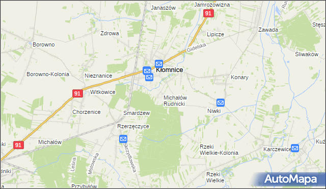 mapa Michałów gmina Kłomnice, Michałów gmina Kłomnice na mapie Targeo