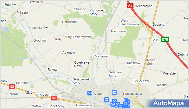 mapa Michałów gmina Kutno, Michałów gmina Kutno na mapie Targeo