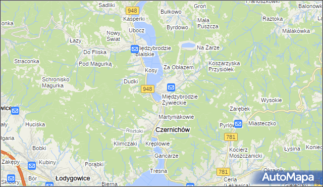 mapa Międzybrodzie Żywieckie, Międzybrodzie Żywieckie na mapie Targeo