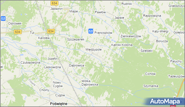 mapa Międzyleś gmina Poświętne, Międzyleś gmina Poświętne na mapie Targeo