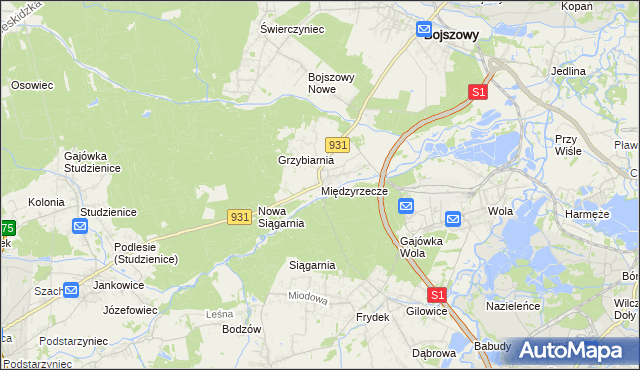 mapa Międzyrzecze gmina Bojszowy, Międzyrzecze gmina Bojszowy na mapie Targeo