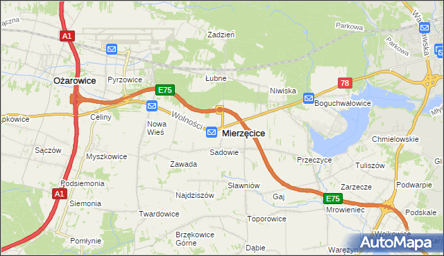 mapa Mierzęcice, Mierzęcice na mapie Targeo