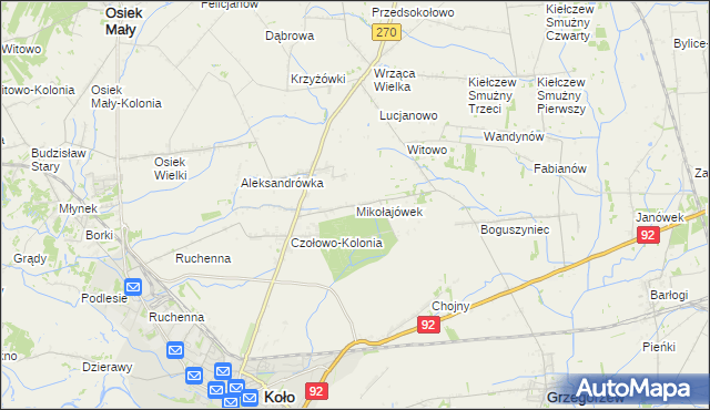 mapa Mikołajówek gmina Koło, Mikołajówek gmina Koło na mapie Targeo