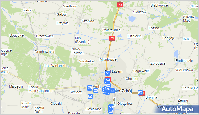 mapa Mikułowice gmina Busko-Zdrój, Mikułowice gmina Busko-Zdrój na mapie Targeo