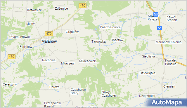 mapa Miłaczewskie Młyny, Miłaczewskie Młyny na mapie Targeo