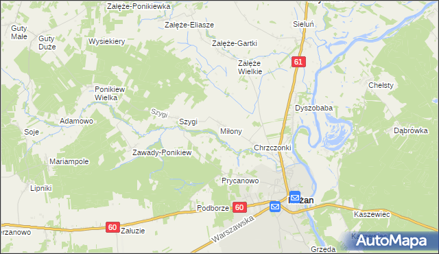 mapa Miłony, Miłony na mapie Targeo