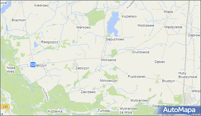 mapa Mirkowice gmina Mieścisko, Mirkowice gmina Mieścisko na mapie Targeo