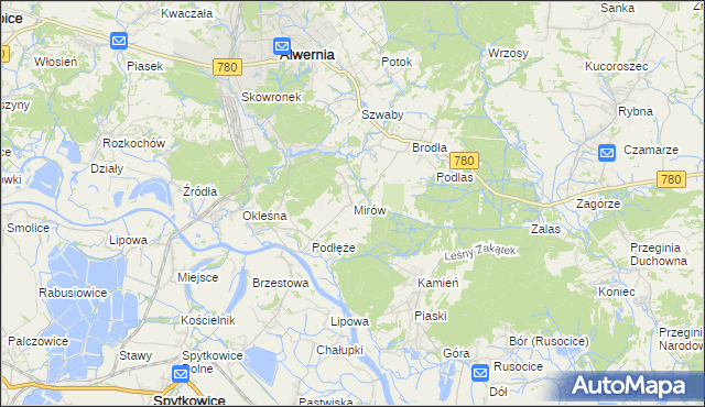 mapa Mirów gmina Alwernia, Mirów gmina Alwernia na mapie Targeo