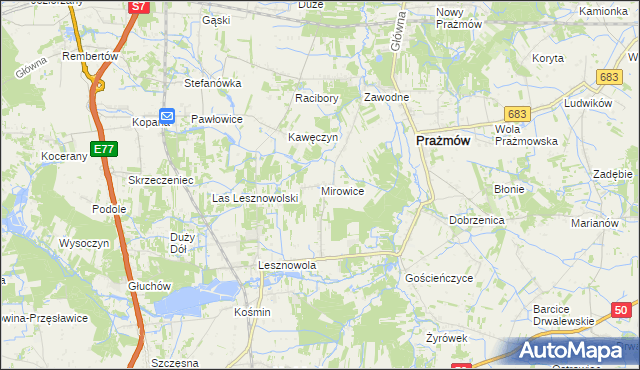 mapa Mirowice gmina Grójec, Mirowice gmina Grójec na mapie Targeo