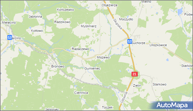 mapa Miszewo gmina Trzebielino, Miszewo gmina Trzebielino na mapie Targeo