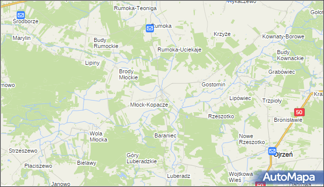 mapa Młock, Młock na mapie Targeo