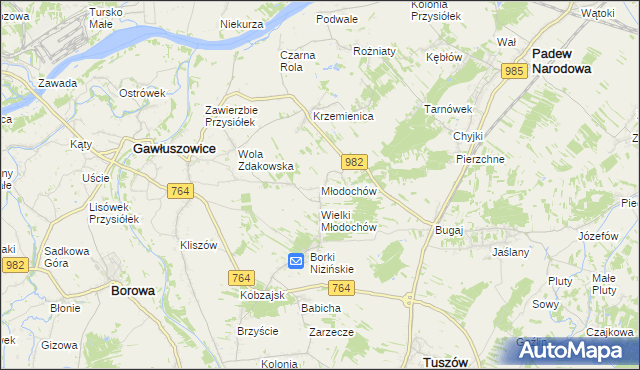 mapa Młodochów gmina Gawłuszowice, Młodochów gmina Gawłuszowice na mapie Targeo