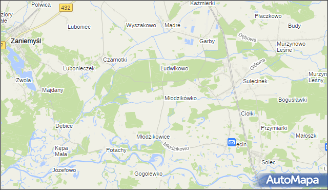 mapa Młodzikówko, Młodzikówko na mapie Targeo