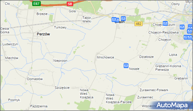 mapa Mnichowice gmina Bralin, Mnichowice gmina Bralin na mapie Targeo