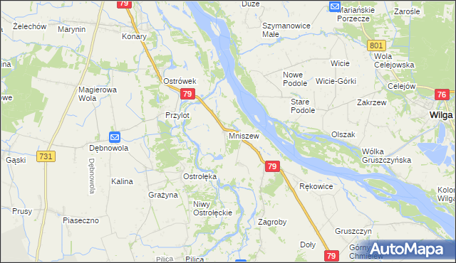 mapa Mniszew gmina Magnuszew, Mniszew gmina Magnuszew na mapie Targeo