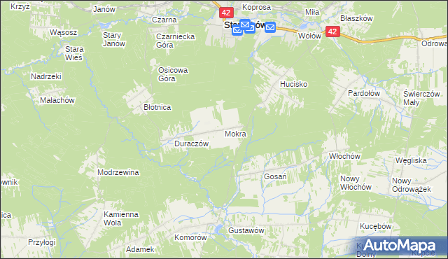 mapa Mokra gmina Stąporków, Mokra gmina Stąporków na mapie Targeo