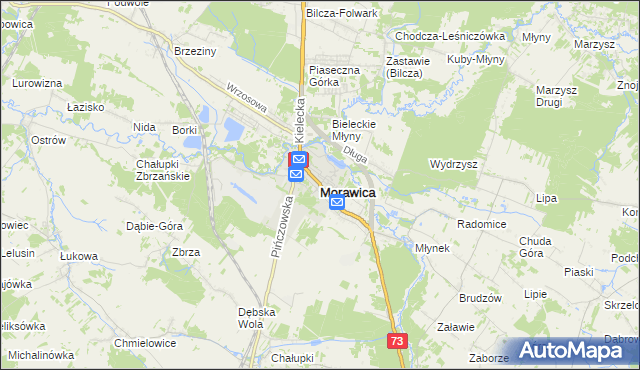 mapa Morawica powiat kielecki, Morawica powiat kielecki na mapie Targeo