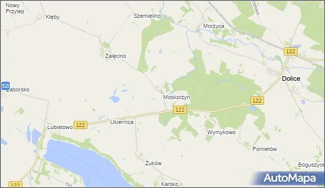 mapa Moskorzyn gmina Dolice, Moskorzyn gmina Dolice na mapie Targeo