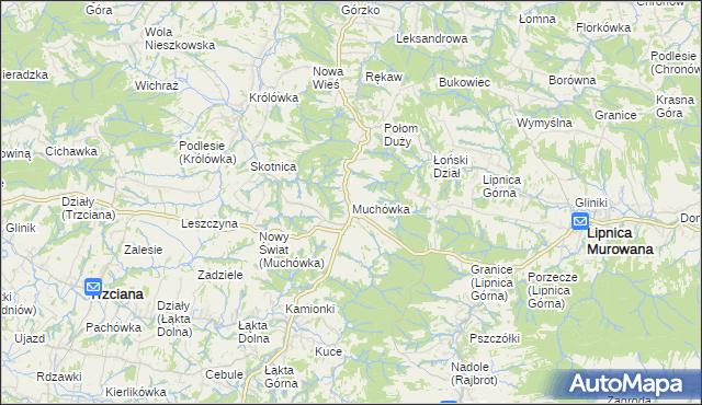 mapa Muchówka gmina Nowy Wiśnicz, Muchówka gmina Nowy Wiśnicz na mapie Targeo