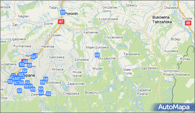 mapa Murzasichle, Murzasichle na mapie Targeo