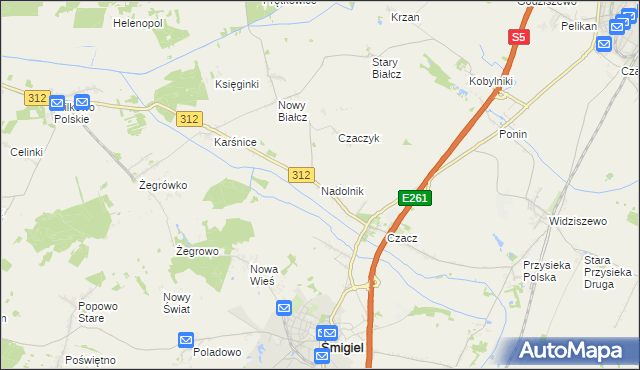 mapa Nadolnik gmina Śmigiel, Nadolnik gmina Śmigiel na mapie Targeo