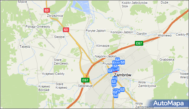mapa Nagórki-Jabłoń, Nagórki-Jabłoń na mapie Targeo