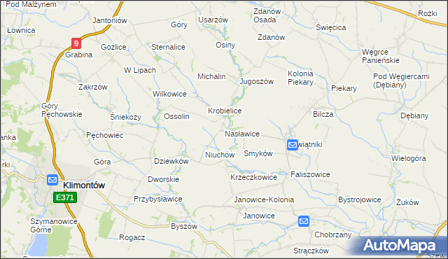 mapa Nasławice gmina Klimontów, Nasławice gmina Klimontów na mapie Targeo